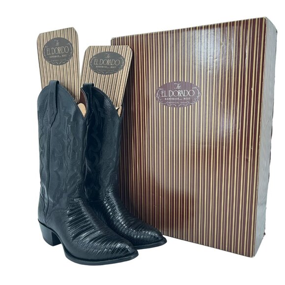 Vintage El Dorado Exotic Black Teju Lizard Cowboy Boots Mens size 9 Western 9550 - Picture 14 of 16